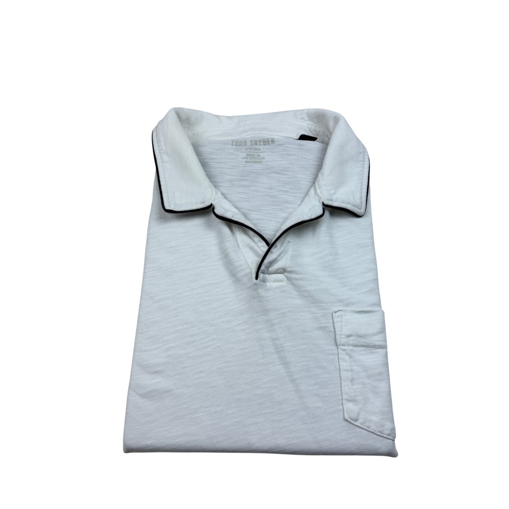 Todd Snyder Mens White Slub Cotton Jersey Polo Shirt Large Tipped Collar USA